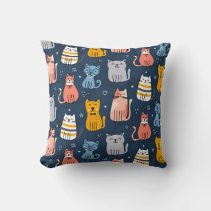 Childish Cute Cats Seamless Design Throw Pillow
