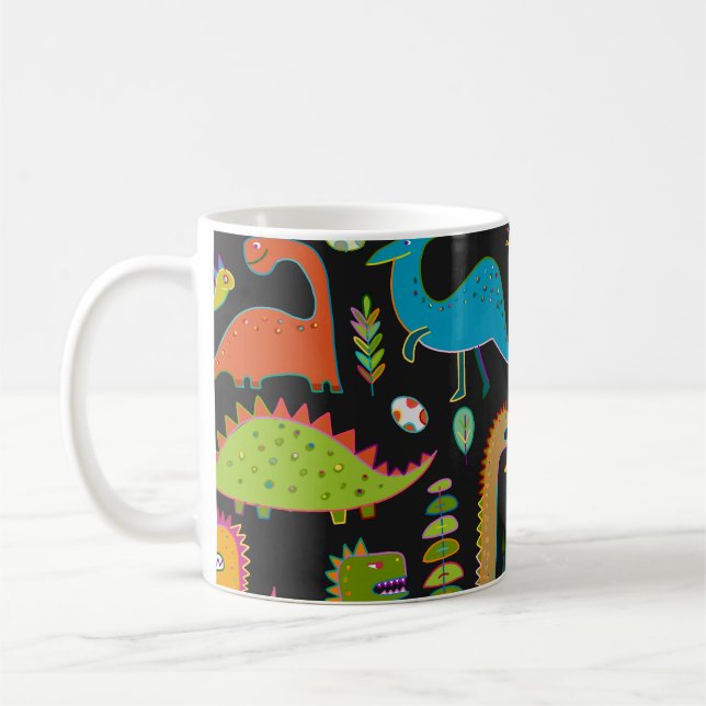 Childish Dinosaurs: Fun Seamless Pattern Coffee Mug (Left)