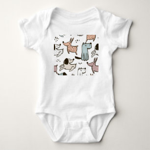 Childish dogs, hand drawn, trendy pattern. baby bodysuit