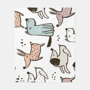 Childish dogs, hand drawn, trendy pattern. fleece blanket