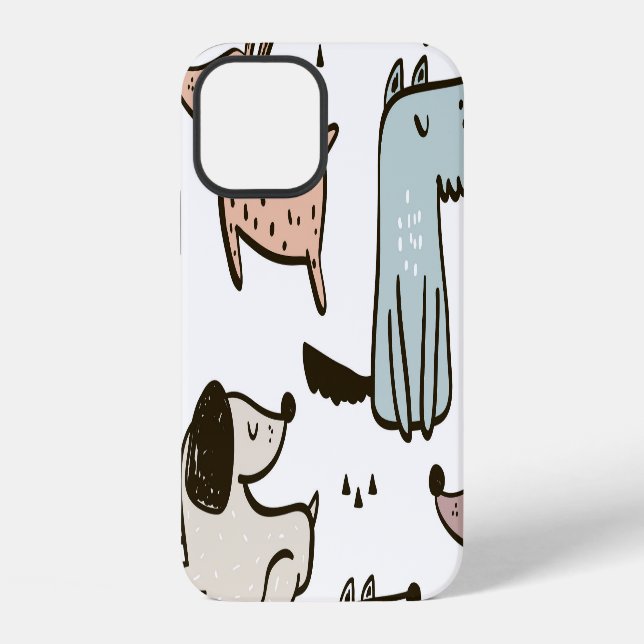 Childish dogs, hand drawn, trendy pattern. iPhone case (Back)