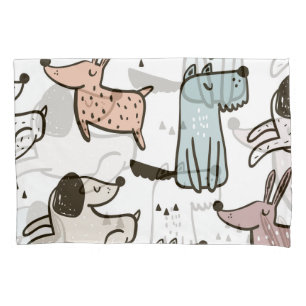 Childish dogs, hand drawn, trendy pattern. pillowcase