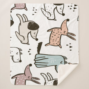 Childish dogs, hand drawn, trendy pattern. sherpa blanket