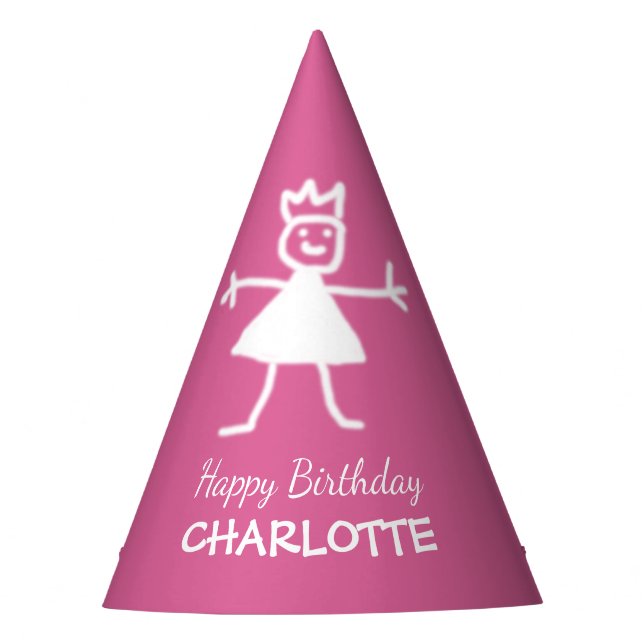 Childish Drawing Princess custom Text and Colour Party Hat (Front)