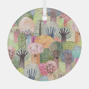 Childish Forest: Cute Watercolor Background. Glass Ornament