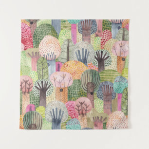Childish Forest: Cute Watercolor Background. Tapestry