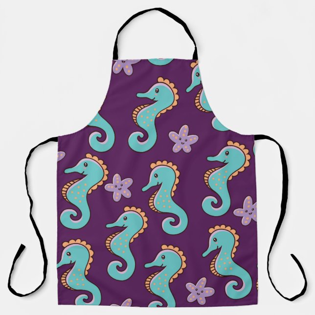 childish nautical seamless pattern with seahorses  apron (Front)