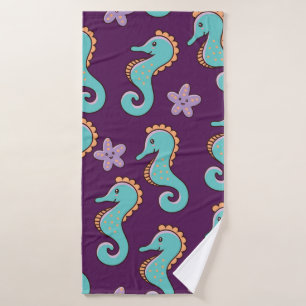 childish nautical seamless pattern with seahorses  bath towel