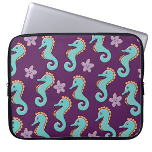childish nautical seamless pattern with seahorses  laptop sleeve