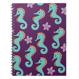 childish nautical seamless pattern with seahorses  notebook