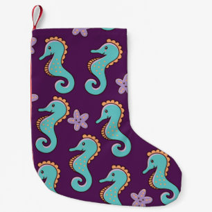 childish nautical seamless pattern with seahorses small christmas stocking
