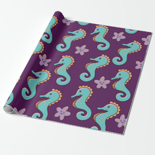 childish nautical seamless pattern with seahorses wrapping paper