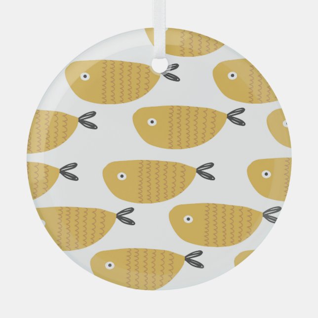 Childish Pattern, Funny Fishes. Glass Ornament (Front)