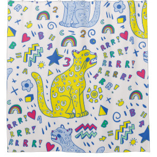 childish pattern with tiger, letters, rainbows,
