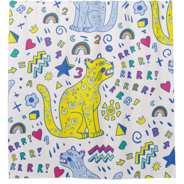 childish pattern with tiger,  letters,  rainbows,  (Front)