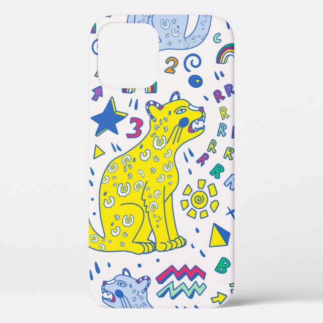 childish pattern with tiger,  letters,  rainbows,  Case-Mate iPhone case (Back)