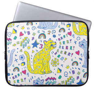 childish pattern with tiger, letters, rainbows, laptop sleeve