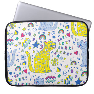 childish pattern with tiger,letters,rainbows,numbe laptop sleeve
