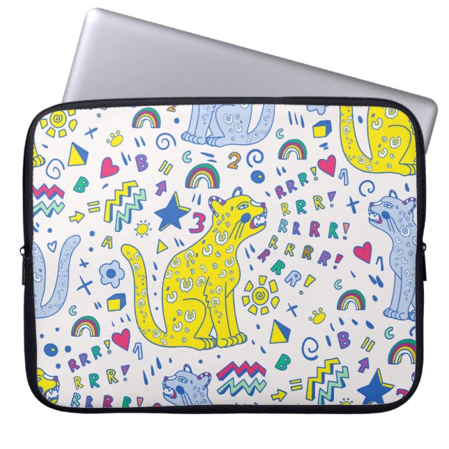 childish pattern with tiger,letters,rainbows,numbe laptop sleeve (Front)