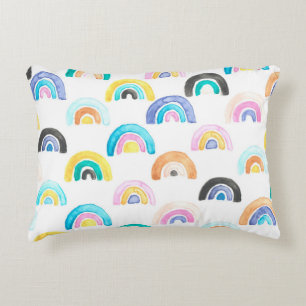 Childish Rainbow, Watercolor Kids Pattern. Accent Pillow