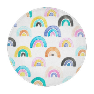 Childish Rainbow, Watercolor Kids Pattern. Cutting Board