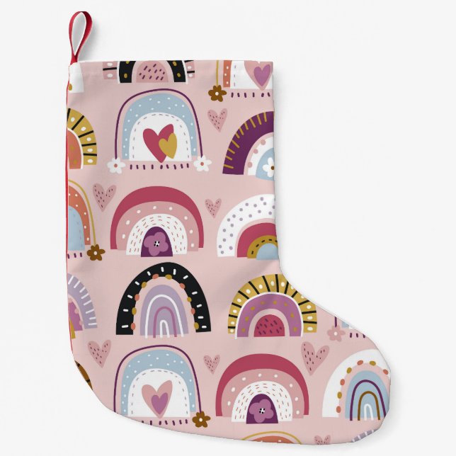 Childish Rainbows Flowers Hearts Pattern Small Christmas Stocking (Front)