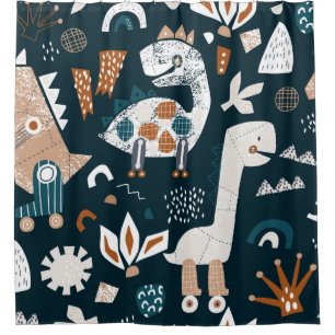 Childish seamless pattern with hand drawn dinosaur