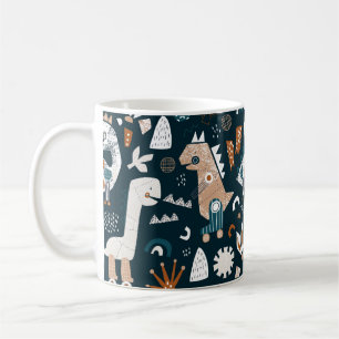 Childish seamless pattern with hand drawn dinosaur coffee mug