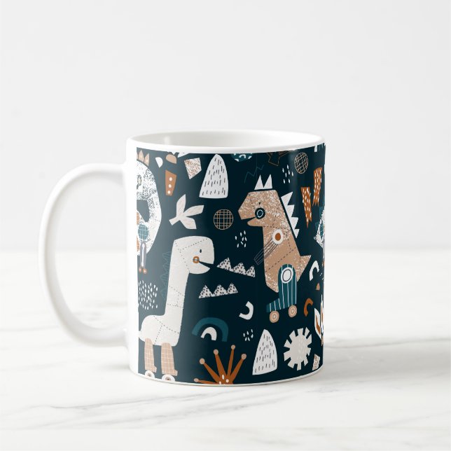 Childish seamless pattern with hand drawn dinosaur coffee mug (Left)