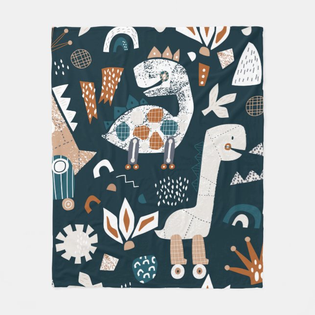 Childish seamless pattern with hand drawn dinosaur fleece blanket (Front)