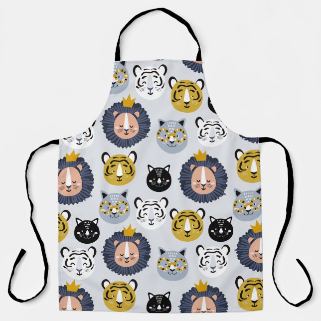 Childish seamless pattern with hand drawn lions ti apron (Front)