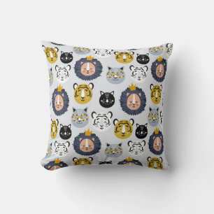 Childish seamless pattern with hand drawn lions ti throw pillow