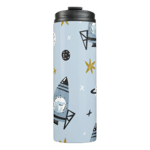 Childish seamless pattern with hand drawn space el thermal tumbler