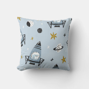Childish seamless pattern with hand drawn space el throw pillow