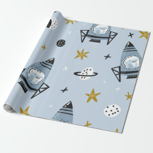 Childish seamless pattern with hand drawn space el wrapping paper