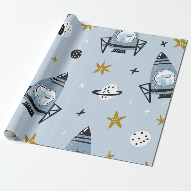 Childish seamless pattern with hand drawn space el wrapping paper (Unrolled)