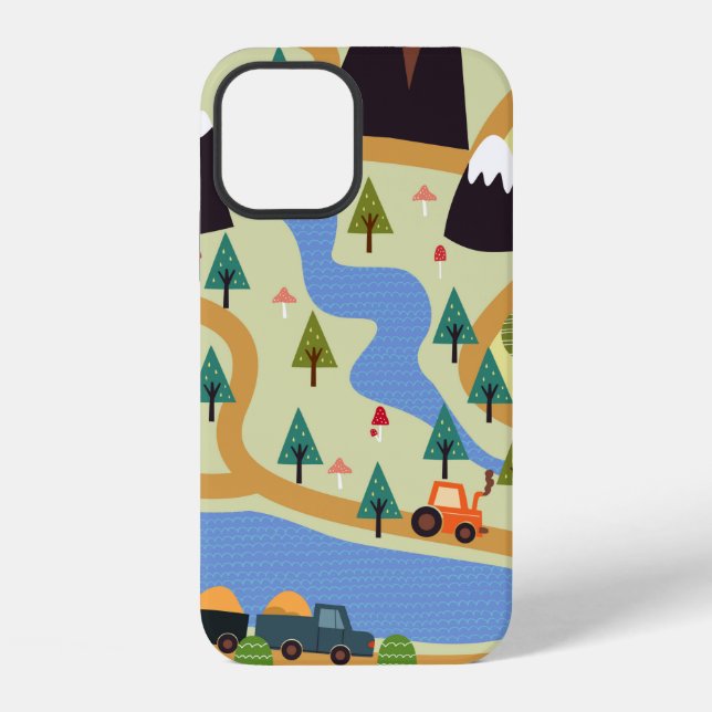 Childish seamless pattern with mountains, river, f iPhone case (Back)