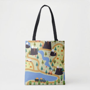 Childish seamless pattern with mountains, river, f tote bag