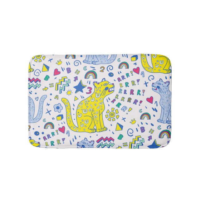 Childish Tiger and Rainbow Pattern Bath Mat (Front)