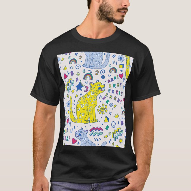 Childish Tiger and Rainbow Pattern T-Shirt (Front)