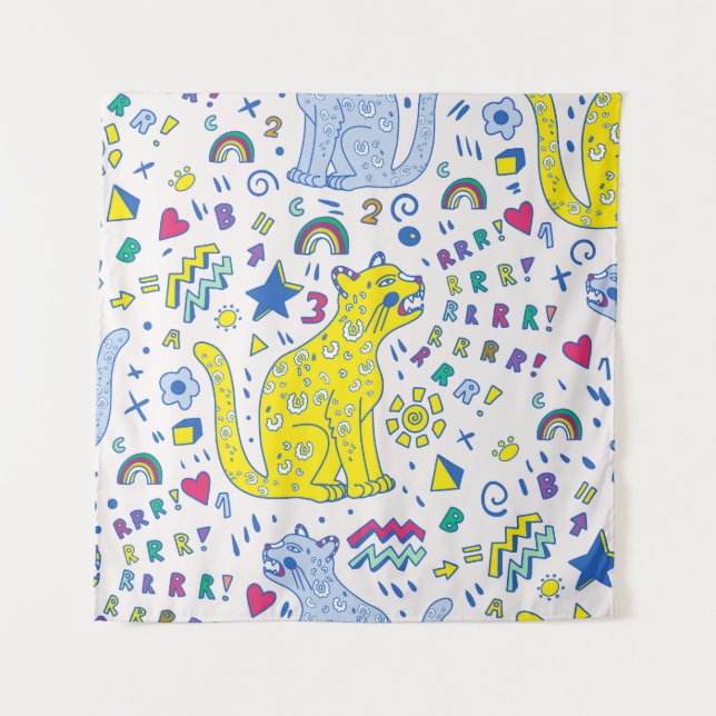 Childish Tiger and Rainbow Pattern Tapestry (Front)