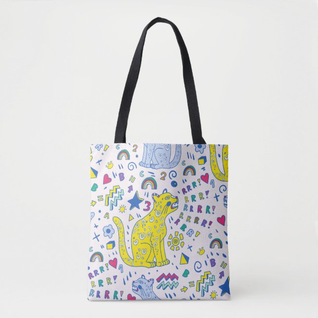 Childish Tiger and Rainbow Pattern Tote Bag (Front)