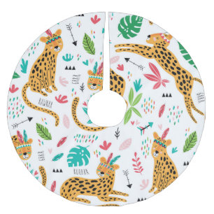 Childish Tribal Leopards Tropical Pattern Brushed Polyester Tree Skirt