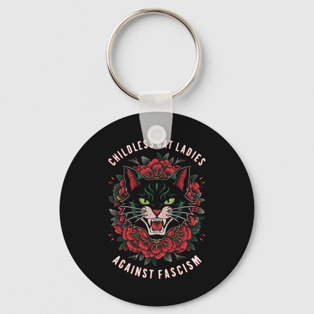 Childless Cat Ladies Against Fascism  Keychain (Front)