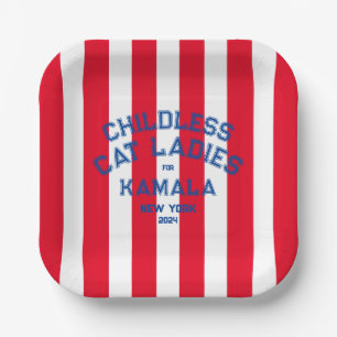 Childless Cat Ladies For Kamala 2024 Red Stripes Paper Plate