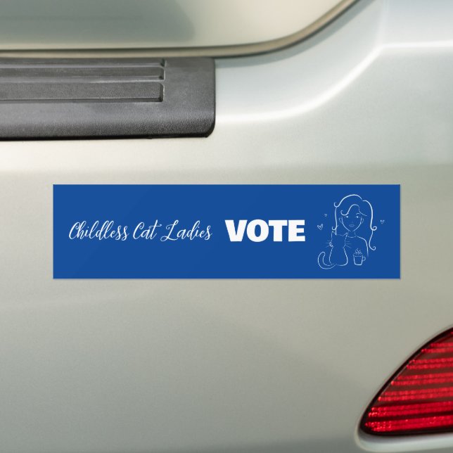 Childless Cat Ladies Vote Line Art Bumper Sticker (On Car)