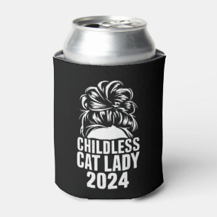 Childless Cat Lady 2024 Messy Bun American Flag  Can Cooler