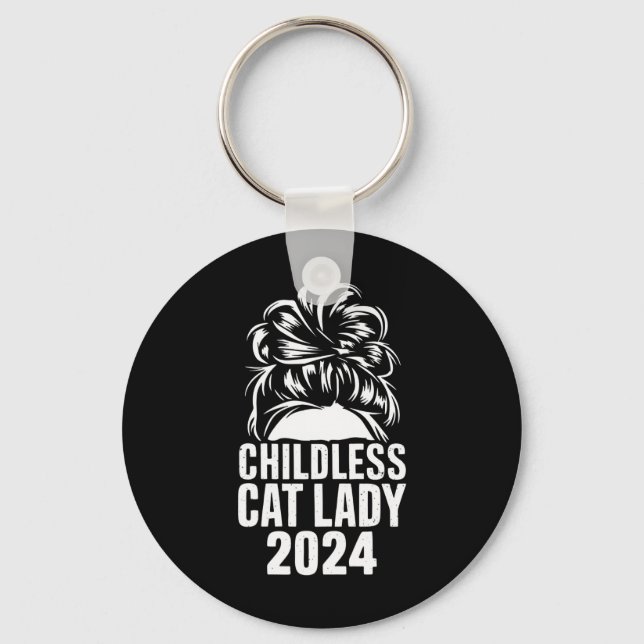 Childless Cat Lady 2024 Messy Bun American Flag  Keychain (Front)