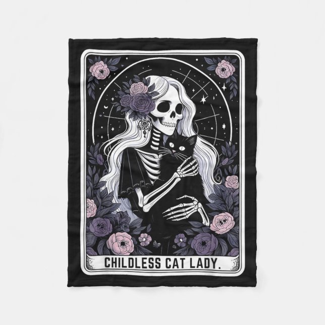 Childless Cat Lady Cute Gothic Skeleton Tarot Card Fleece Blanket (Front)