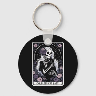 Childless Cat Lady Cute Gothic Skeleton Tarot Card Keychain
